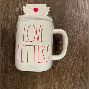 Rae Dunn Love Letters mug with topper